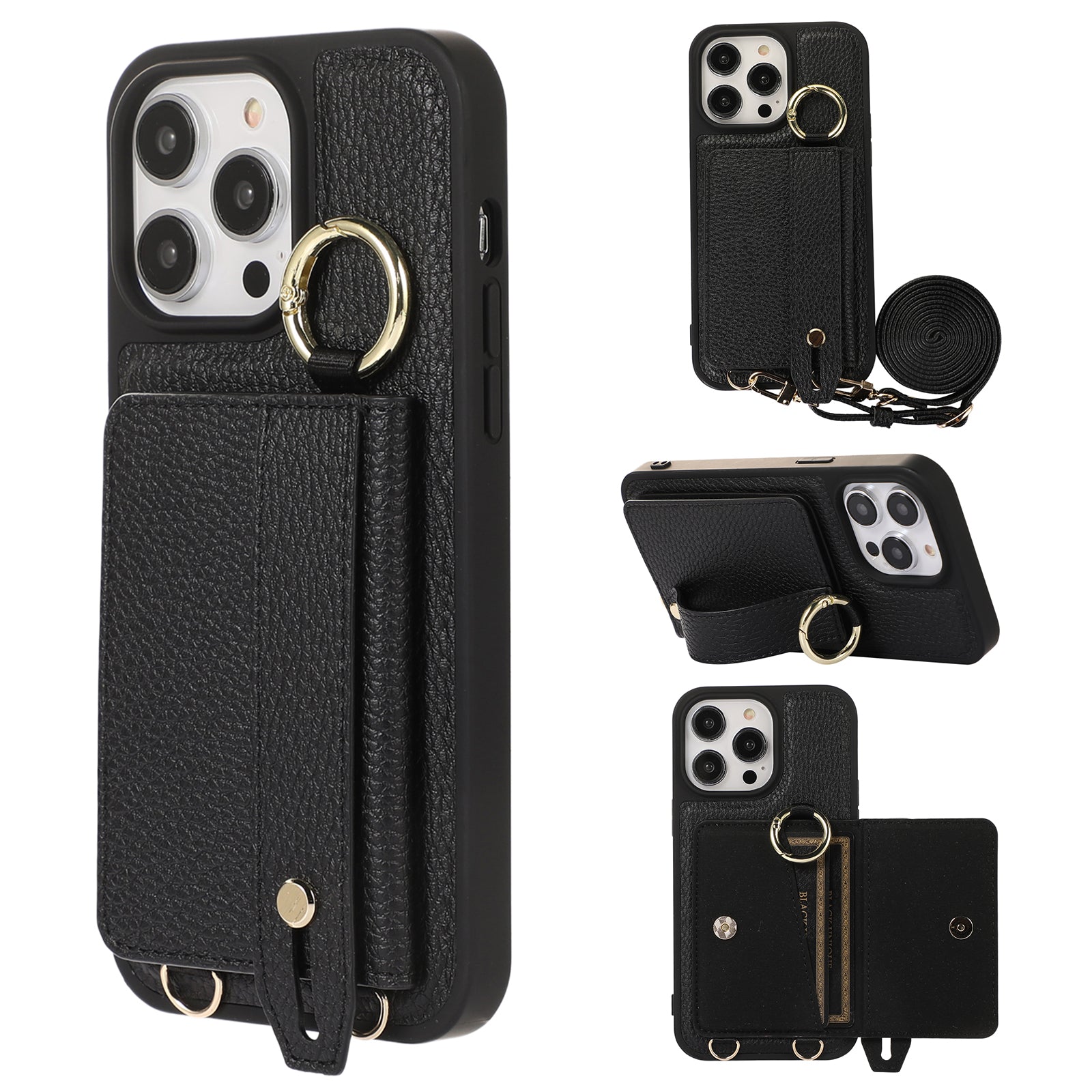 Card Holder Phone Cover for iPhone 12 Pro Max 6.7 inch Hand Strap Kickstand Leather TPU Case with Shoulder Strap Card Holder Phone Cover for iPhone 12 Pro Max 6.7 inch Hand Strap Kickstand Leather TPU Case with Shoulder Strap